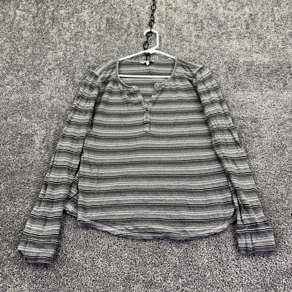 Lucky Brand Shirt Womens Large Gray Striped Long Sleeve Henley Jersey Casual